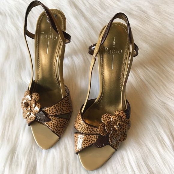 Paolo Shoes - Paolo Linea Flower Cheetah Slingback Strappy Heels